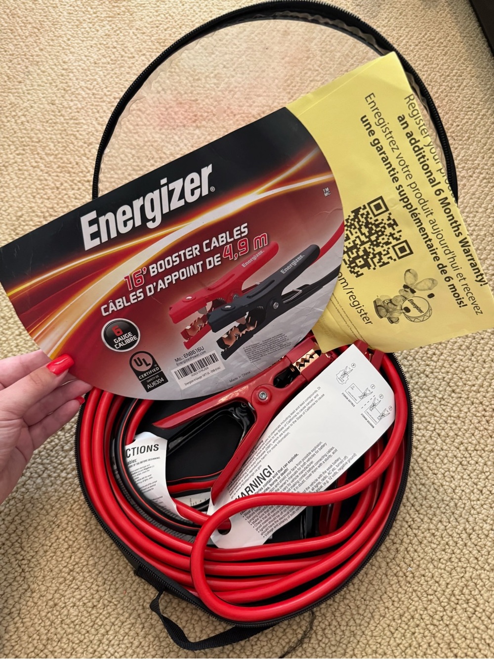 16’ red booster cables set - energizer!